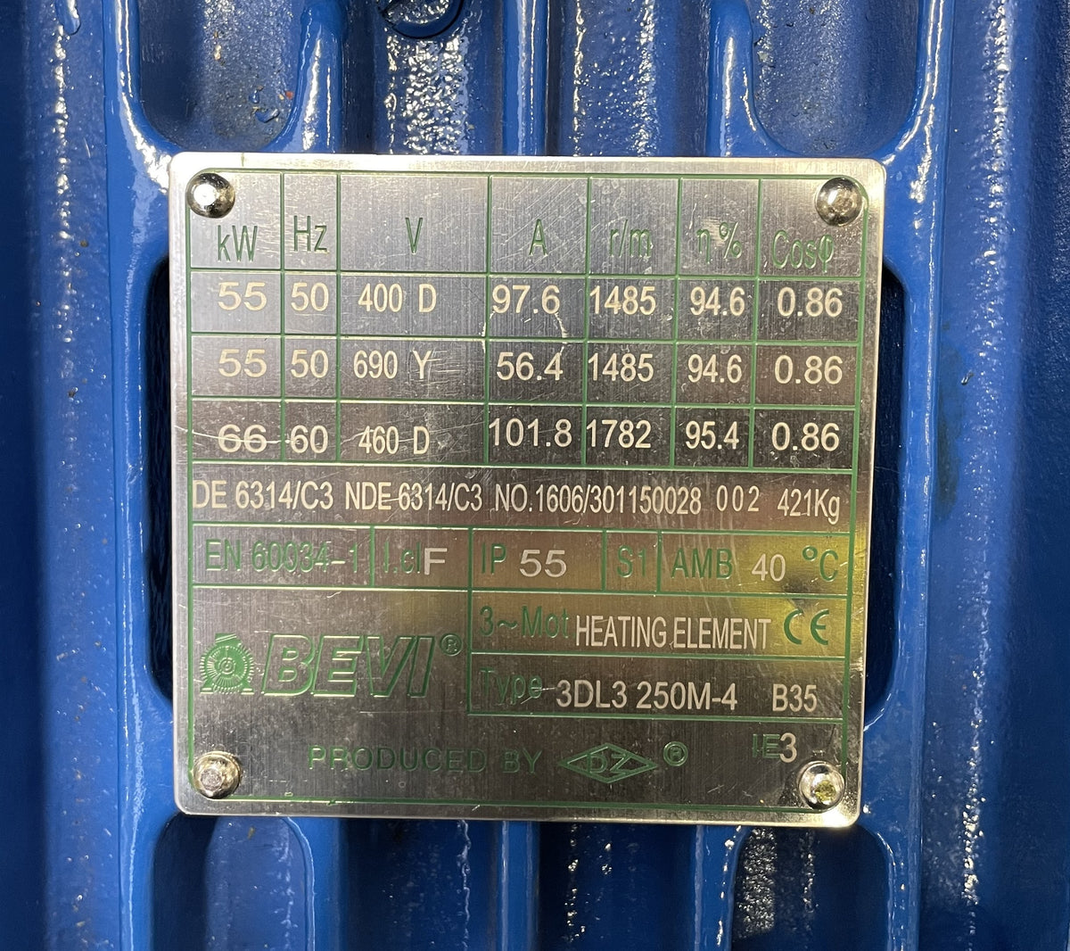 3DL3 250M-4   55kw  4-polig 1485rpm  B3 fot